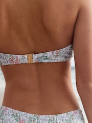 White Ditsy Floral Print Shirred Multiway Bandeau Bikini Top - Image 2 of 8