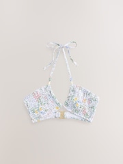 White Ditsy Floral Print Shirred Multiway Bandeau Bikini Top - Image 6 of 8