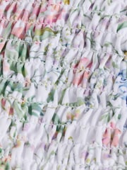White Ditsy Floral Print Shirred Multiway Bandeau Bikini Top - Image 7 of 8