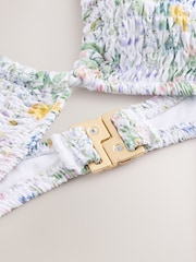 White Ditsy Floral Print Shirred Multiway Bandeau Bikini Top - Image 8 of 8
