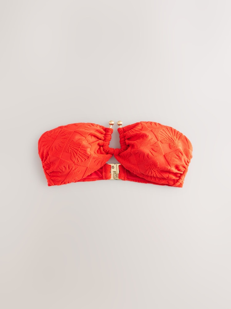 Red Shell Jacquard Trim Bandeau Bikini Top - Image 1 of 3