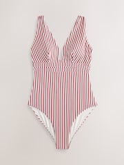Rose/White Stripe Plunge Shaping Tummy Control Swimsuit - Image 1 of 4