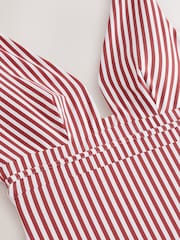 Rose/White Stripe Plunge Shaping Tummy Control Swimsuit - Image 3 of 4