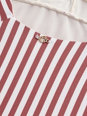Rose/White Stripe Plunge Shaping Tummy Control Swimsuit - Image 4 of 4