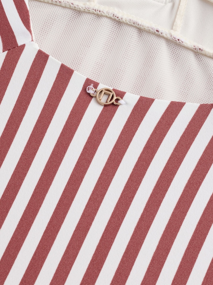 Rose/White Stripe Plunge Shaping Tummy Control Swimsuit - Image 4 of 4