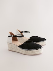 Black Extra Wide Fit Forever Comfort® Closed Toe Platform Espadrille Wedges - Image 1 of 5