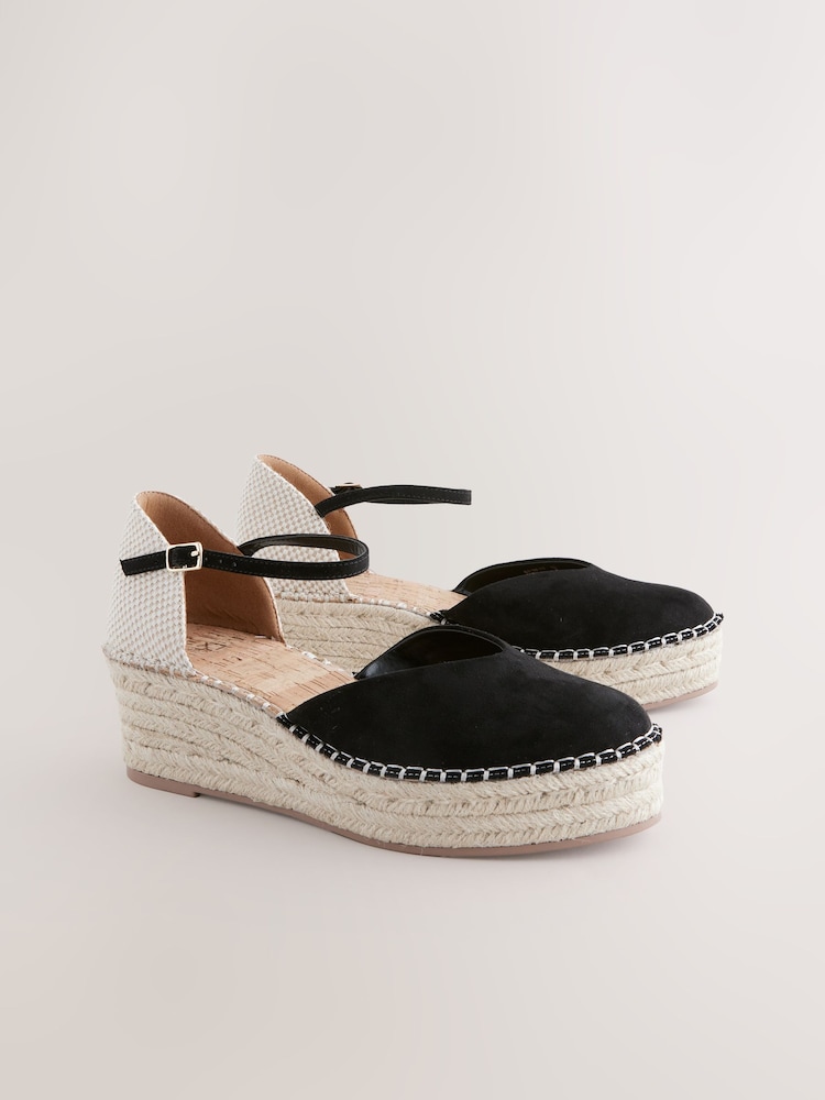 Black Extra Wide Fit Forever Comfort® Closed Toe Platform Espadrille Wedges - Image 1 of 5