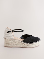 Black Extra Wide Fit Forever Comfort® Closed Toe Platform Espadrille Wedges - Image 2 of 5