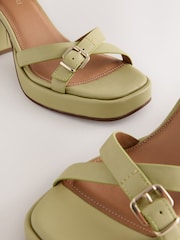 Lime Green Forever Comfort® Leather Square Toe Strappy Buckle Detail Platform Block Heels - Image 3 of 5