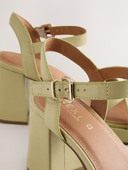 Lime Green Forever Comfort® Leather Square Toe Strappy Buckle Detail Platform Block Heels - Image 4 of 5