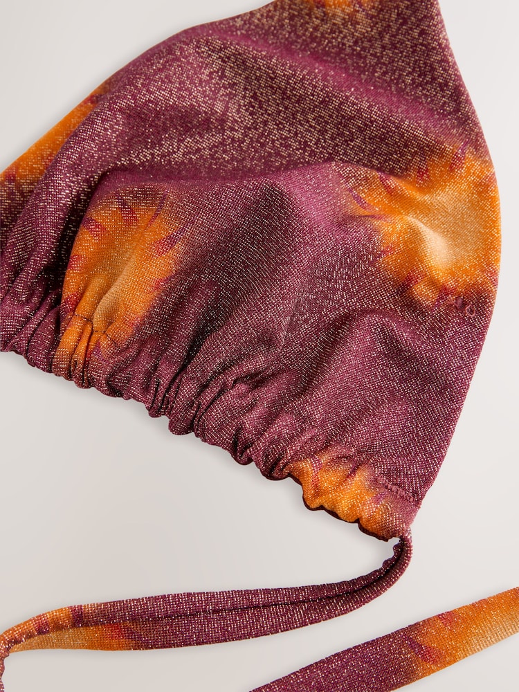 Burgundy Sun Print Metallic Triangle Bikini Top - Image 2 of 10
