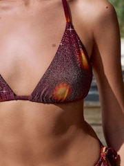 Burgundy Sun Print Metallic Triangle Bikini Top - Image 7 of 10
