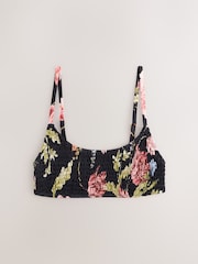 Schwarz/Blumenmuster - Shirred Crop Bikini Top - Bild 5 von 7