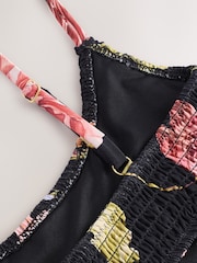 Schwarz/Blumenmuster - Shirred Crop Bikini Top - Bild 6 von 7