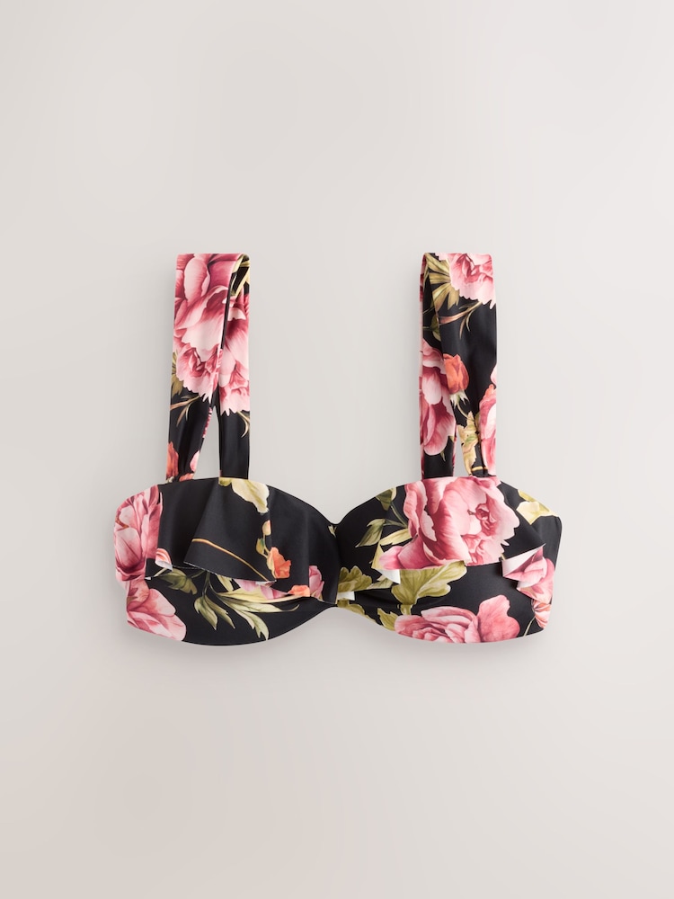 Noir Fleuri  - Haut de bikini bandeau à volants et armatures - Image 7 of 7