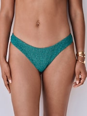 Teal Metallic Shirred Brazilian High Leg White Bikini Bottoms - Image 1 of 5