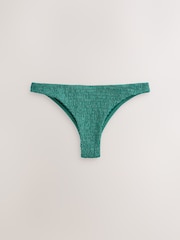Teal Metallic Shirred Brazilian High Leg White Bikini Bottoms - Image 3 of 5
