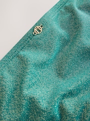 Teal Metallic Shirred Brazilian High Leg White Bikini Bottoms - Image 5 of 5