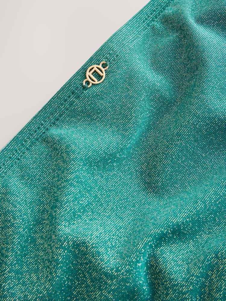 Teal Metallic Shirred Brazilian High Leg White Bikini Bottoms - Image 5 of 5