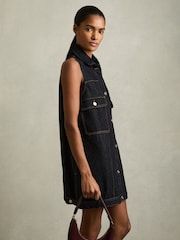Reiss Indigo Brooklyn Sleeveless Denim Shift Dress - Image 1 of 6