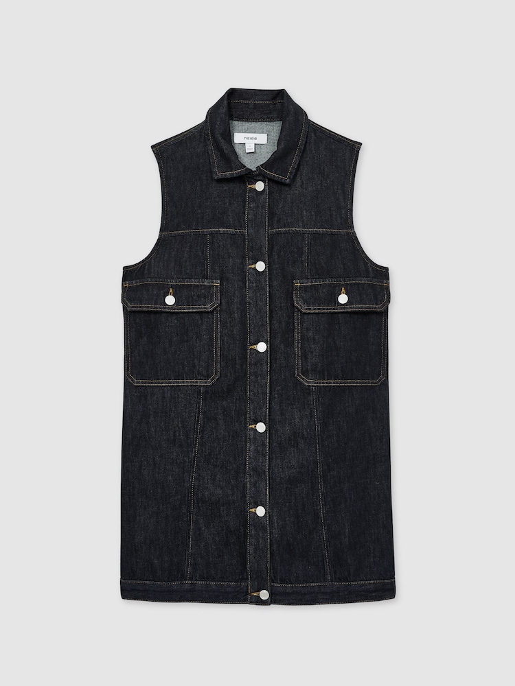 Reiss Indigo Brooklyn Sleeveless Denim Shift Dress - Image 2 of 6