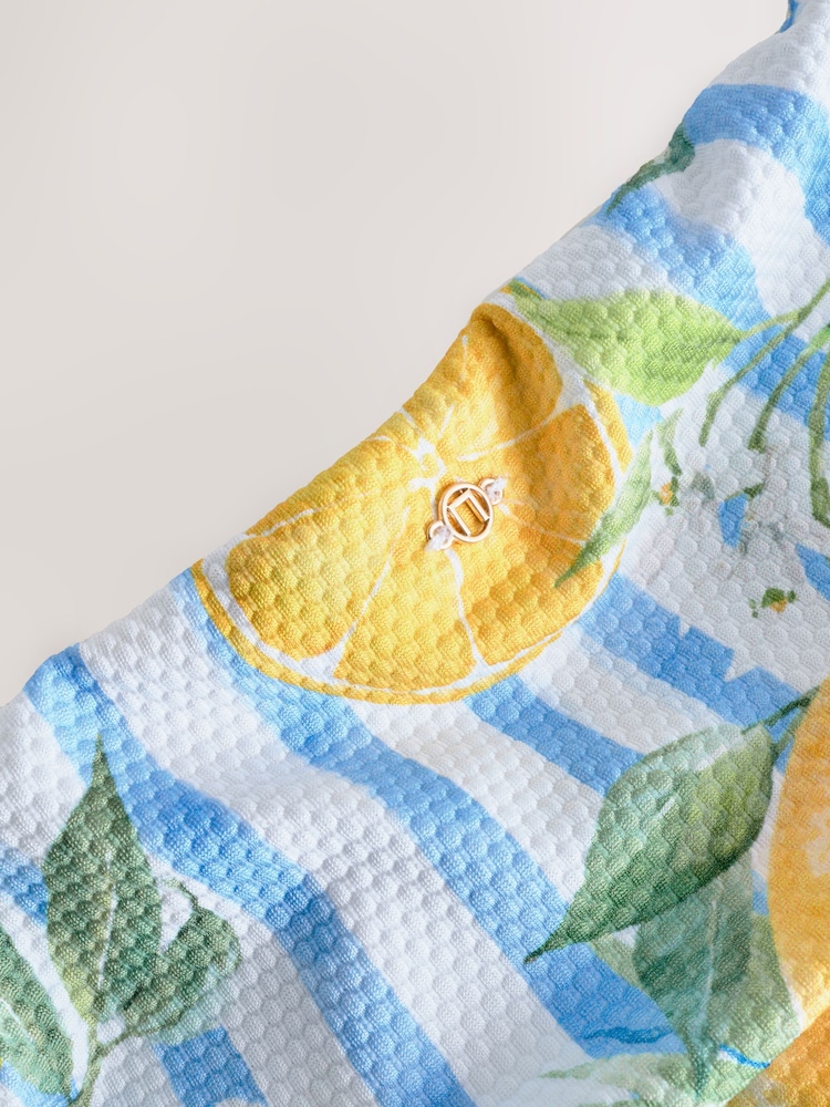 White/Blue Pique Stripe Lemon Print Roll Top Bikini Bottoms - Image 9 of 9