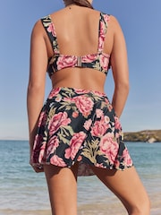 Black Floral Swim Skirt Bikini Bottoms - Image 3 of 8