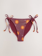 Burgundy Sun Print Metallic Tie Side Bikini Bottoms - Image 5 of 7