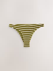 Olive Green/White Stripe Crinkle High Leg Bikini Bottoms - Image 5 of 7