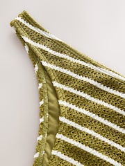 Olive Green/White Stripe Crinkle High Leg Bikini Bottoms - Image 7 of 7