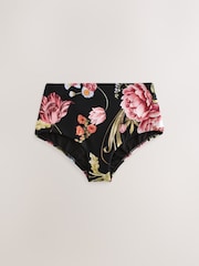 Black Floral High Waist Tummy Control Bikini Bottoms - Image 6 of 9