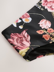 Black Floral High Waist Tummy Control Bikini Bottoms - Image 8 of 9