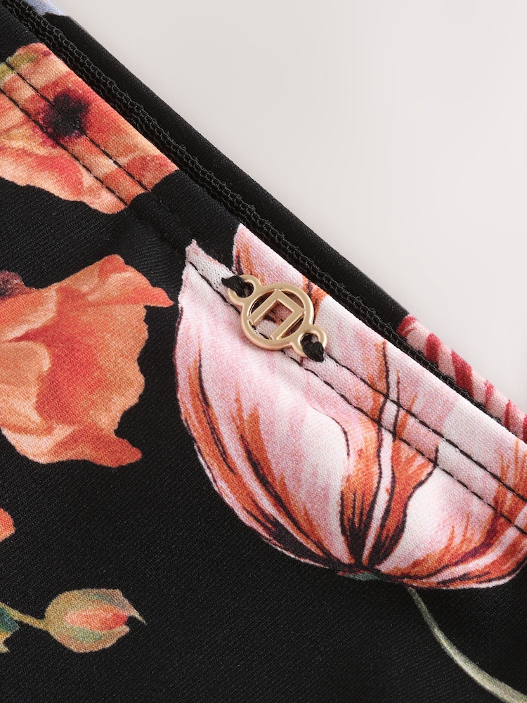 Black Floral High Waist Tummy Control Bikini Bottoms - Image 9 of 9
