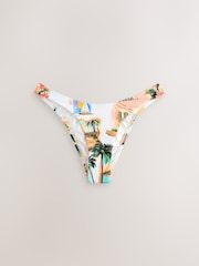 Cream/Red Postcard Print Textured Brazilian High Leg Bikini Bottoms - Image 5 of 7