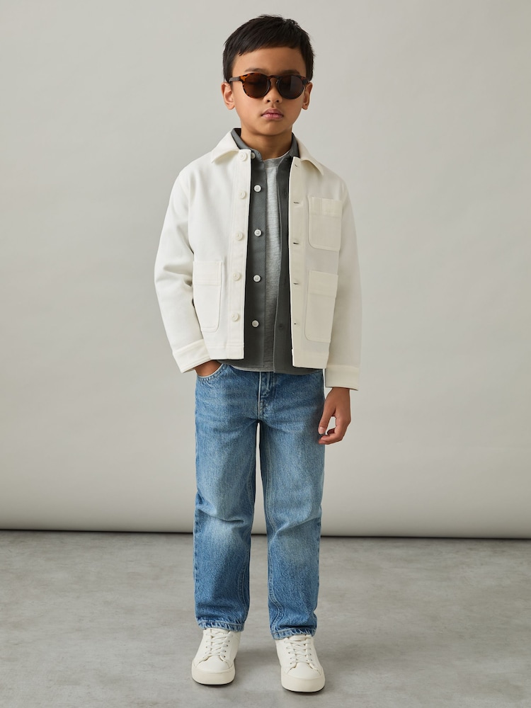 Reiss Off White Mcduffy 9-13 yrs Cotton-Blend Work Jacket - Image 1 of 4