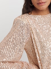 JD Williams Champagne Sequin Slash Neck Volume Sleeve Top - Image 4 of 4