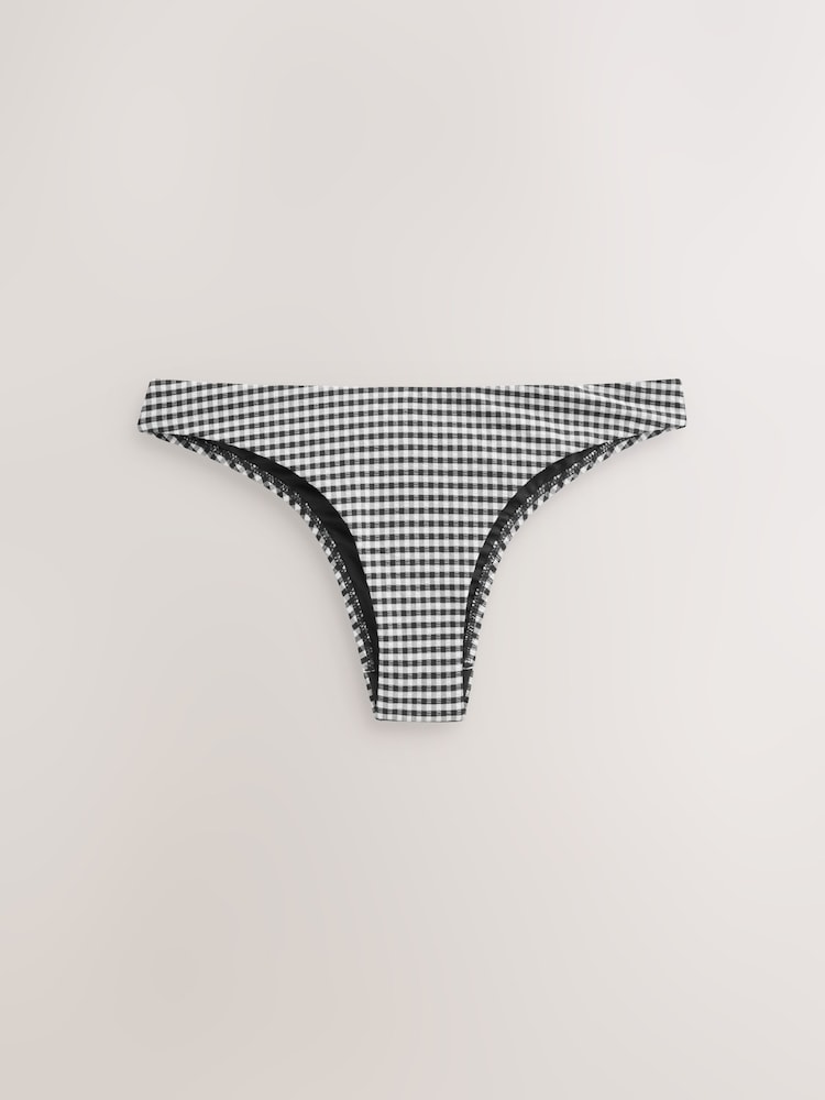 Black/White Gingham Brazilian High Leg Bikini Bottoms - Image 1 of 3 Black/White Gingham Brazilian High Leg Bikini Bottoms - Image 1 of 3