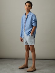 Reiss Soft Blue/White Bay 3-9 yrs Seersucker Striped Swim Shorts - Image 3 of 4