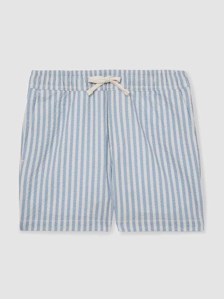 Reiss Soft Blue/White Bay 9-13 yrs Seersucker Striped Swim Shorts - Image 2 of 4