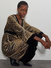 Monsoon Brown Jade Velvet Jacquard Midi Dress - Image 2 of 3