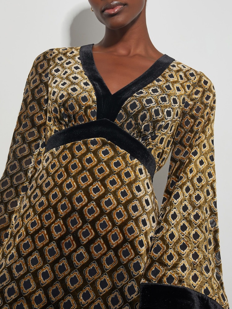 Monsoon Brown Jade Velvet Jacquard Midi Dress - Image 3 of 3