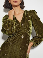 Monsoon Yellow Joyce Embellished Velvet Tea Dress - Image 3 of 5