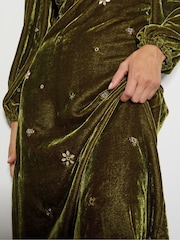 Monsoon Yellow Joyce Embellished Velvet Tea Dress - Image 4 of 5