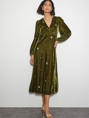 Monsoon Yellow Joyce Embellished Velvet Tea Dress - Image 5 of 5