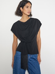 Monsoon Black Tanya Twist Tassel Jersey Top - Image 1 of 4