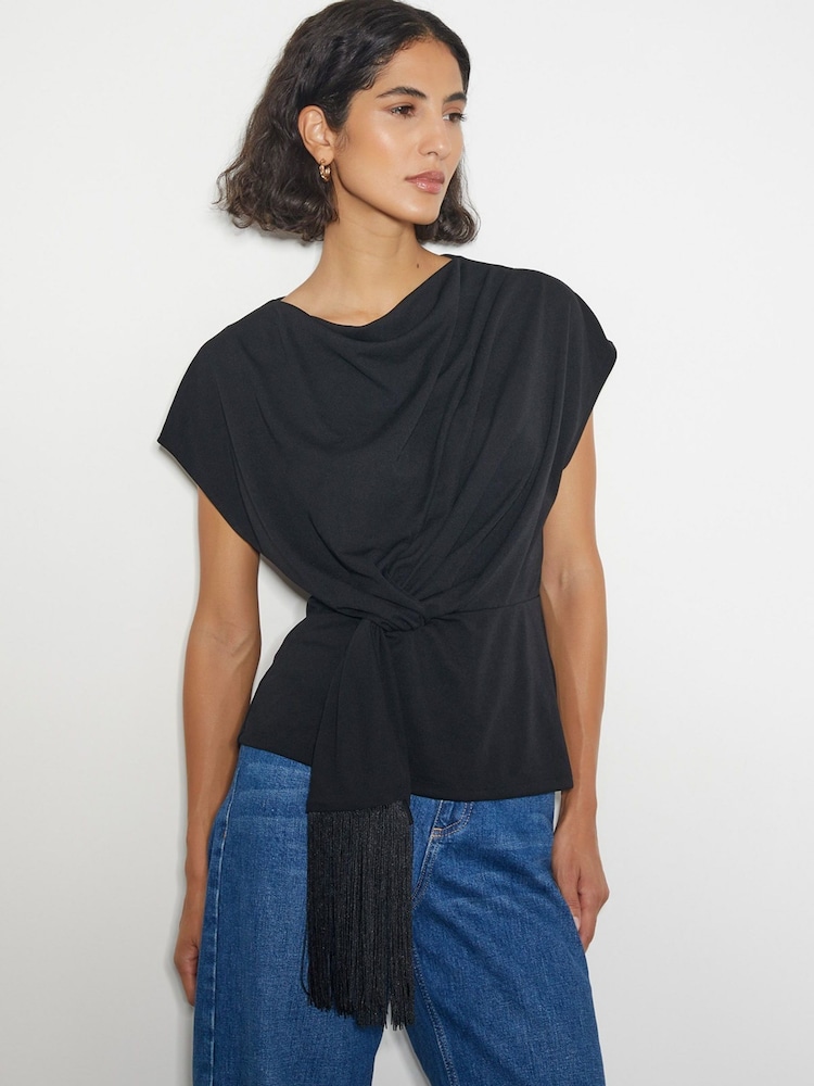 Monsoon Black Tanya Twist Tassel Jersey Top - Image 1 of 4