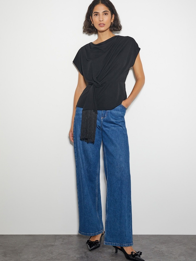 Monsoon Black Tanya Twist Tassel Jersey Top - Image 2 of 4