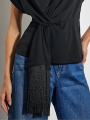 Monsoon Black Tanya Twist Tassel Jersey Top - Image 4 of 4