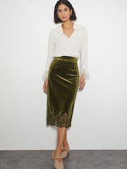 Monsoon Green Andi Velvet Lace Pencil Skirt - Image 1 of 5