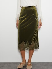Monsoon Green Andi Velvet Lace Pencil Skirt - Image 2 of 5
